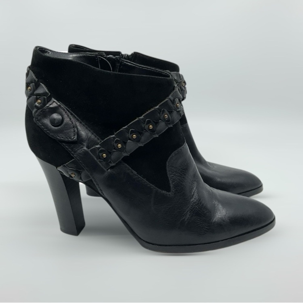 DIANE VON FURSTENBERG Italian Ankle Boots DVF Bootie Leather Suede Studs H4” 7